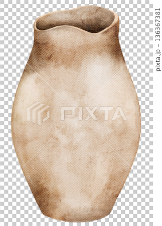 Watercolor clay pot in natural brown tones, inspired by tribal pottery craft. Rustic handmade object for posters, packaging, invitations, or boho and cultural design themes. Watercolor clay pot in natural brown tones, inspired by tribal pottery craft. Rustic handmade object for posters, packaging, invitations, or boho and cultural design themes. 136367381
