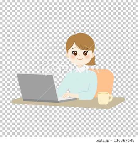 Illustration of a business woman operating a computer Office work/working from home 03 136367549