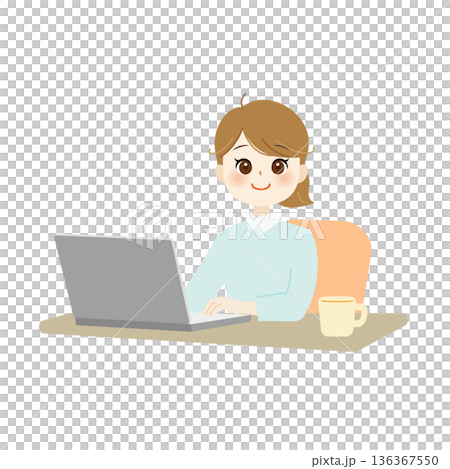 Illustration of a business woman operating a computer Office work/working from home 04 136367550