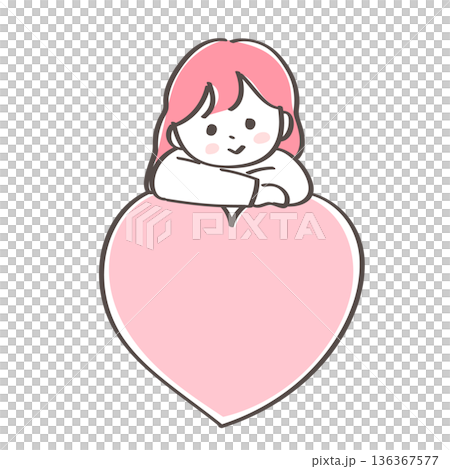 Cute illustration of a woman leaning over a heart 136367577