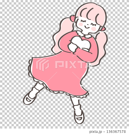 Happy girl hugging a heart | A gentle illustration expressing self-love and mental care Happy girl hugging a heart | A gentle illustration expressing self-love and mental care 136367578