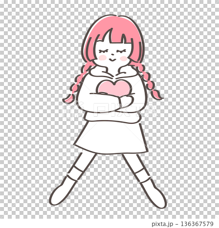 ハートを抱きしめる三つ編みの女の子 136367579