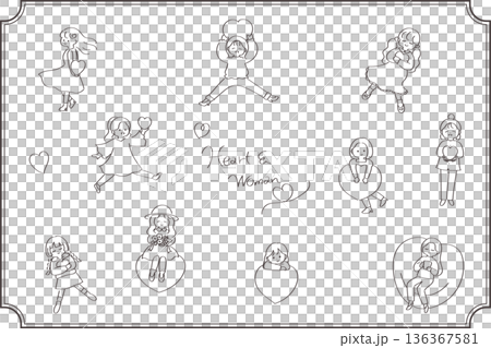ハートと女性の線画イラスト集｜キャラクタータッチの手書きイラスト 136367581