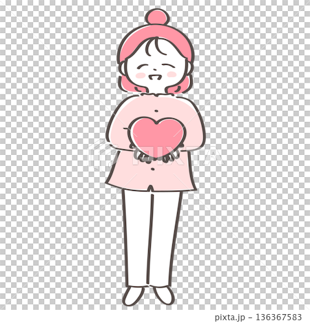 一位女子手掌中捧著一顆巨大的心形 一位女子手掌中捧著一顆巨大的心形 136367583