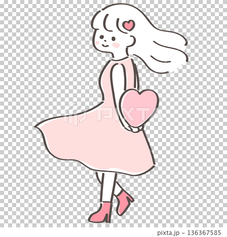 背中にハートを抱える可愛い女の子のイラスト|バレンタイン向けイラスト 背中にハートを抱える可愛い女の子のイラスト|バレンタイン向けイラスト 136367585