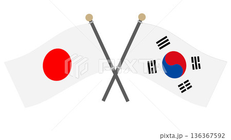 国旗　日本と韓国 136367592
