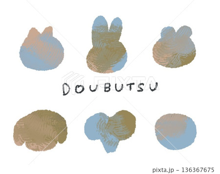 アイコンやシンボルマークとして、デザイン時に使いやすいカラフルな手描きイラスト・どうぶつ 136367675