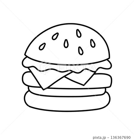 Cute Burger Outline Illustration for Kids Coloring Book 136367690