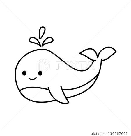 Cute whale cartoon doodle drawing 136367691