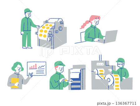 印刷業務に従事する工場作業員たち_色 136367711