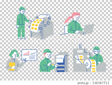 印刷業務に従事する工場作業員たち_色 136367711