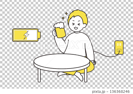 ビールを飲んで充電中の男性 136368246