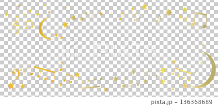 A frame illustration of musical notes inspired by a night sky dotted with stars and the moon 136368689