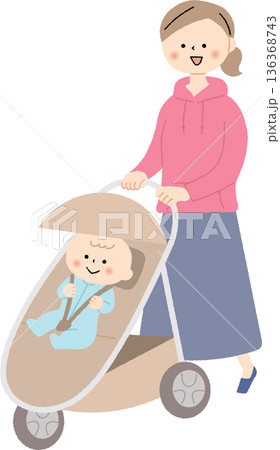 ベビーカーを押すお母さん 136368743