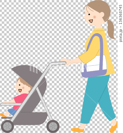母親側身推著嬰兒車 136368745