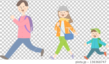 元気に歩く家族 136368747