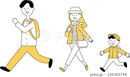 元気に歩く家族単色 136368748