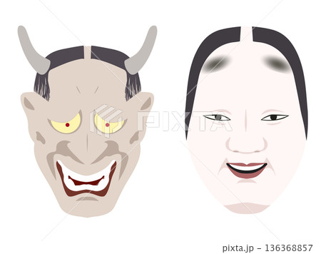 能 お面 能面 おもて 鬼 ベクター イラスト素材 136368857