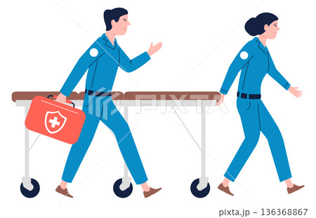 Hurrying paramedics. Medical gurney for people rescue icon 136368867