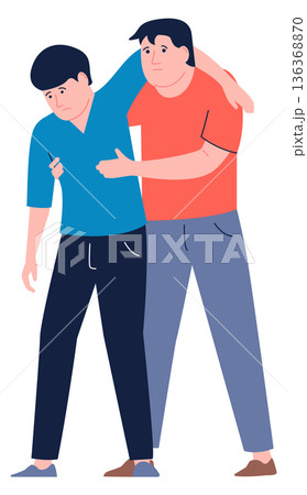 Man help injured person to walk. Medical emergency illustration Man help injured person to walk. Medical emergency illustration 136368870