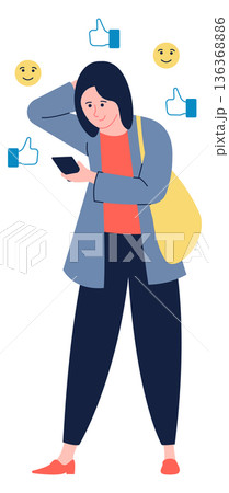 Positive reactions on social media post. Influencer character Positive reactions on social media post. Influencer character 136368886