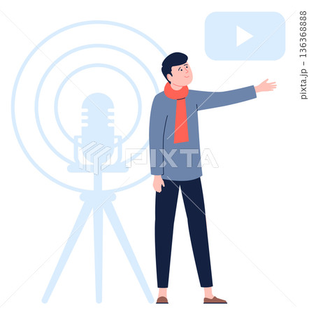 Podcast record. Man broadcast audio color icon 136368888