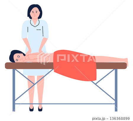 Back pain treatment. Medical massage color icon 136368899