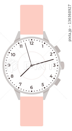 Quartz clock on pink strap. Female hand watch 136368927