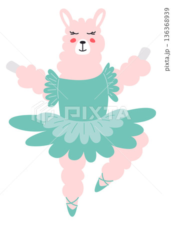 Lama dancing in cute dress. Funny animal ballerina Lama dancing in cute dress. Funny animal ballerina 136368939