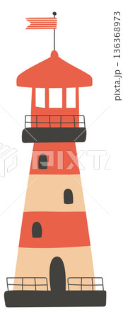 Lighthouse icon. Sea coast tower. Signal beacon 136368973