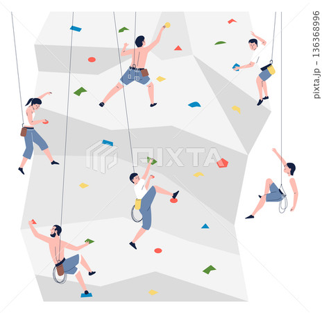 People climbing on training stone. Challenge or risky goal 136368996