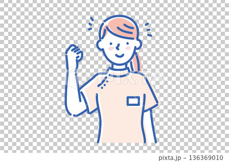 Illustration of a young nurse woman wearing a white coat and smiling 136369010