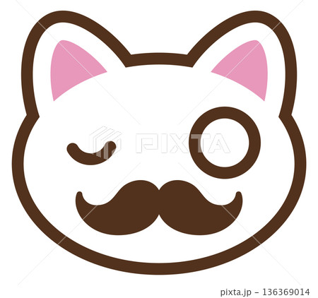 Kawaii cat in monocle. Funny mustaches animal face 136369014