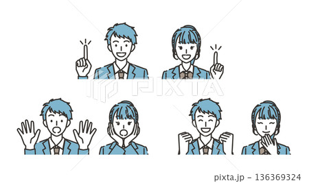 高校生の感情とポーズのイラストセット 高校生の感情とポーズのイラストセット 136369324