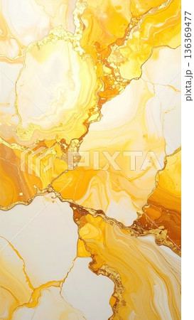 《AI画像》黄色い大理石模様の背景素材 136369477