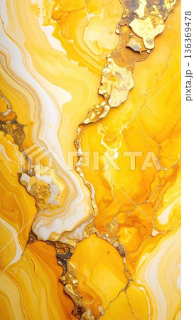《AI画像》黄色い大理石模様の背景素材 136369478
