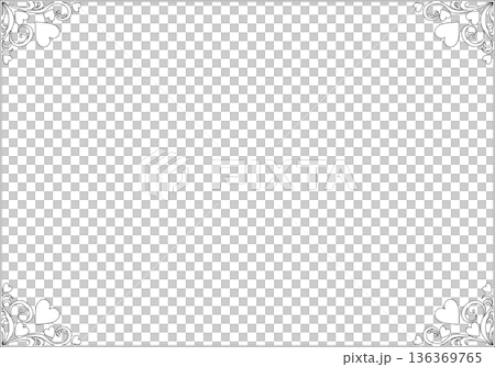 ビンテージカリグラフィ風フレーム素材238＜飾り罫・飾り枠・ハート・線画・白黒＞ 136369765