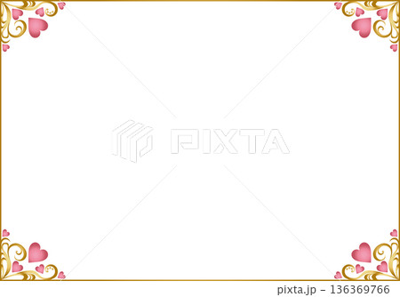 ビンテージカリグラフィ風フレーム素材237＜飾り罫・飾り枠・ハート＞ 136369766