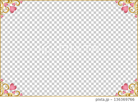 ビンテージカリグラフィ風フレーム素材237＜飾り罫・飾り枠・ハート＞ 136369766