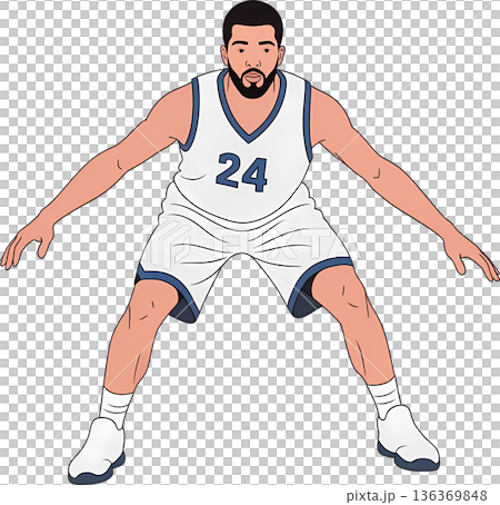 Professional Male Basketball Player in Defensive Stance Vector Illustration Character 136369848