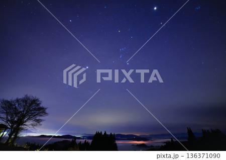 高台から望む街明かりと冬の大三角形 136371090