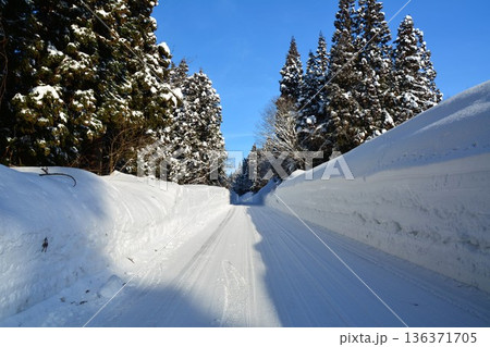 雪国豪雪の雪道 136371705