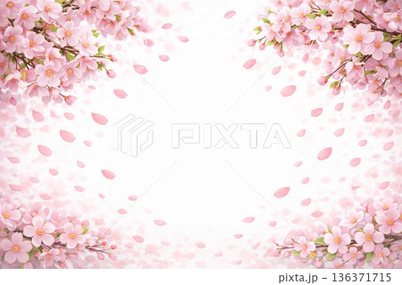 フレーム素材　満開の桜　桜吹雪　フォトリアル 136371715