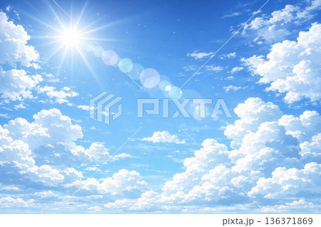 青空　雲　太陽　光　アニメ風 136371869
