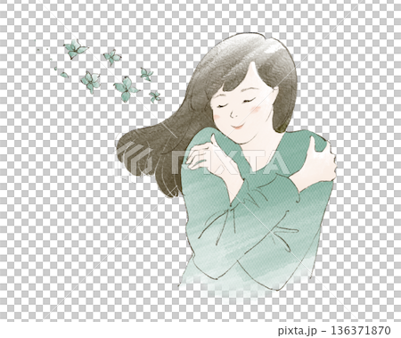 一個女人擁抱著自己 136371870