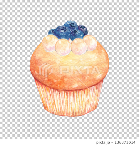 水彩で描いたブルーベリーマフィン 水彩で描いたブルーベリーマフィン 136373014