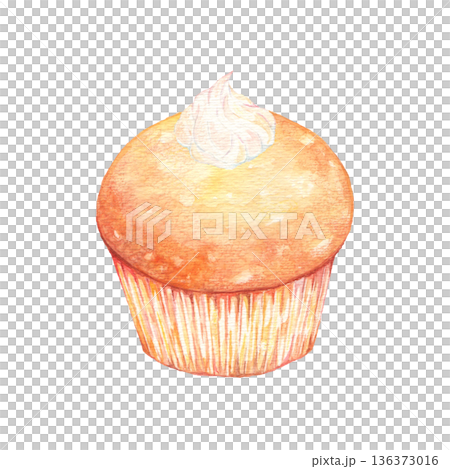 Watercolor whipped cream muffin Watercolor whipped cream muffin 136373016