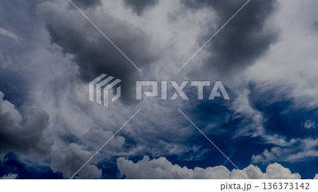 Dramatic dark storm thundercloud rain clouds on black sky background. Dark thunderstorm clouds rainny landscape. Meteorology danger windstorm disaster climate. Dark cloudscape storm disaster gray sky Dramatic dark storm thundercloud rain clouds on black sky background. Dark thunderstorm clouds rainny landscape. Meteorology danger windstorm disaster climate. Dark cloudscape storm disaster gray sky 136373142