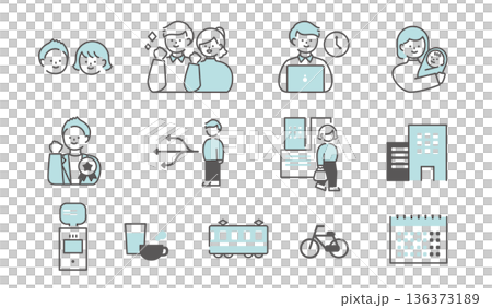 Illustration material of workplace, work, and working style Illustration material of workplace, work, and working style 136373189