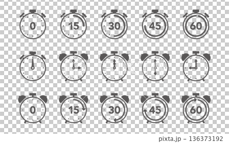 時鐘和計時器向量插圖集 136373192
